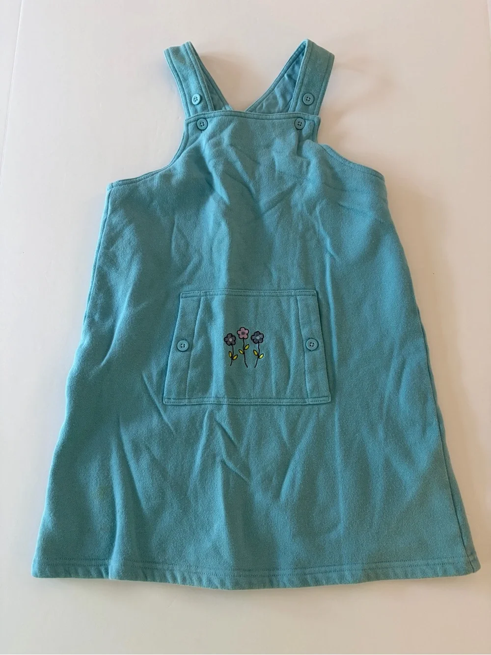 Gymboree Vintage Cotton Pinafore Dress Size 6-7 Front Pocket Floral Embroidery